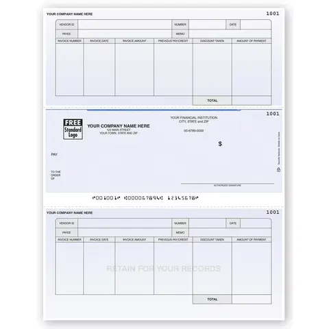 Accounts Payable Middle Checks with Stubs for Record Keeping
