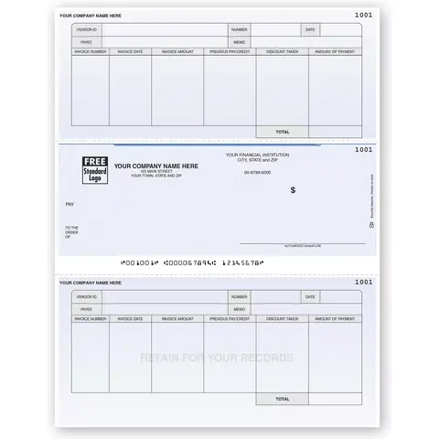 Accounts Payable Middle Checks with Stubs for Record Keeping