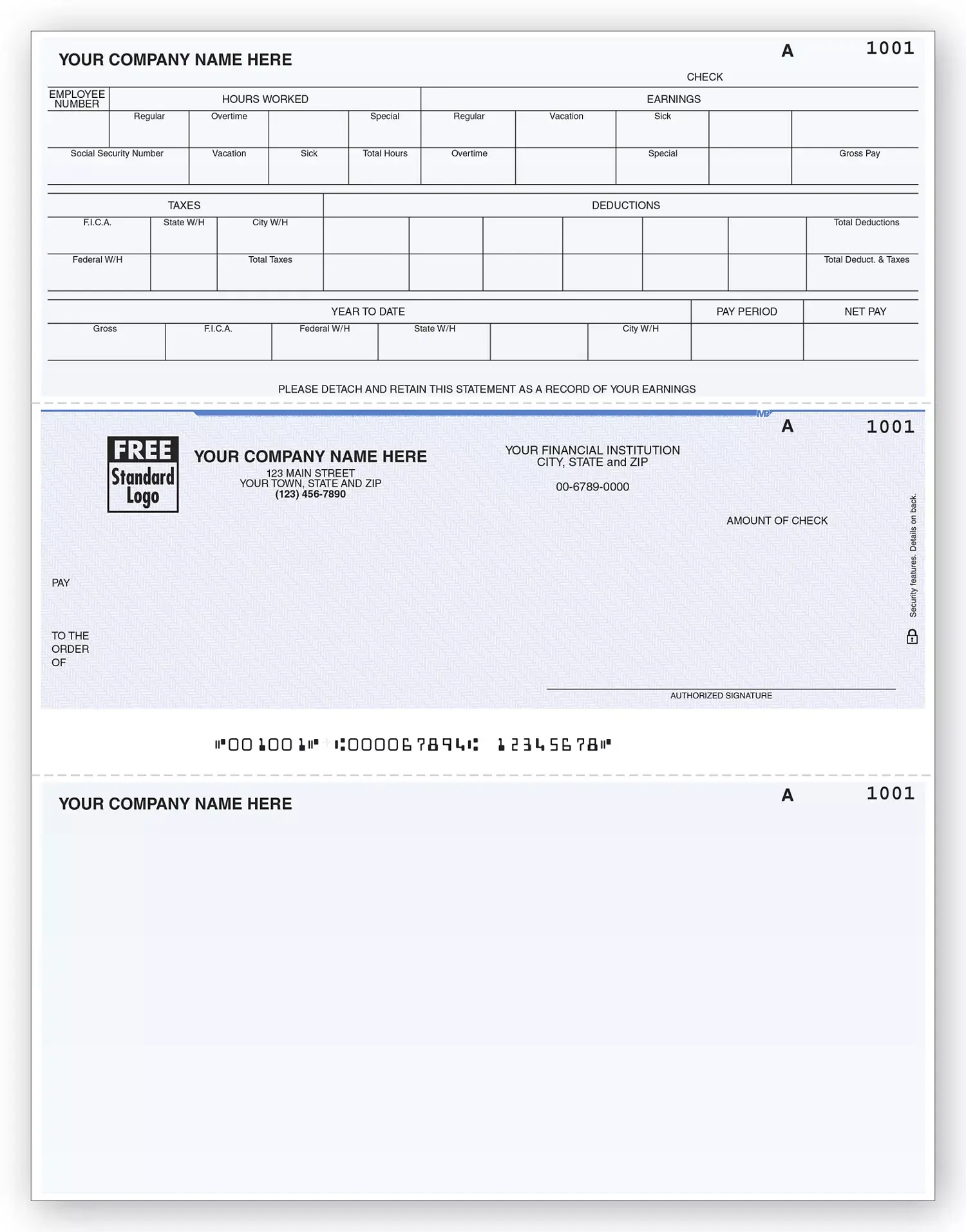 Software Compatible Payroll Checks with Hours and Tax Details