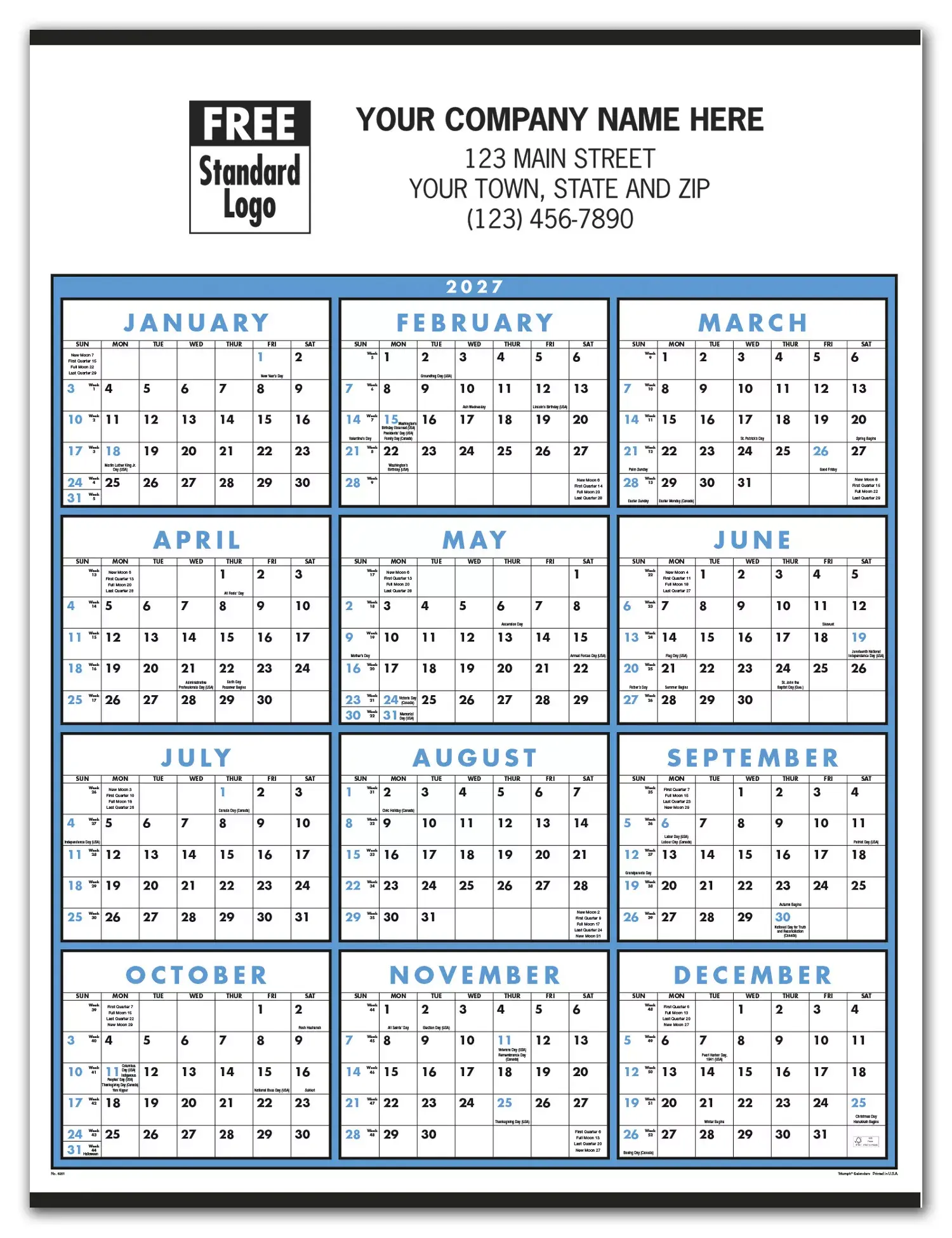 2027 Wall Calendar with Year at Glance