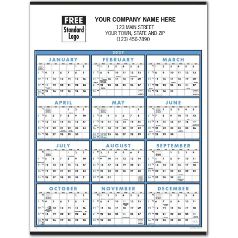 2027 Wall Calendar with Year at Glance