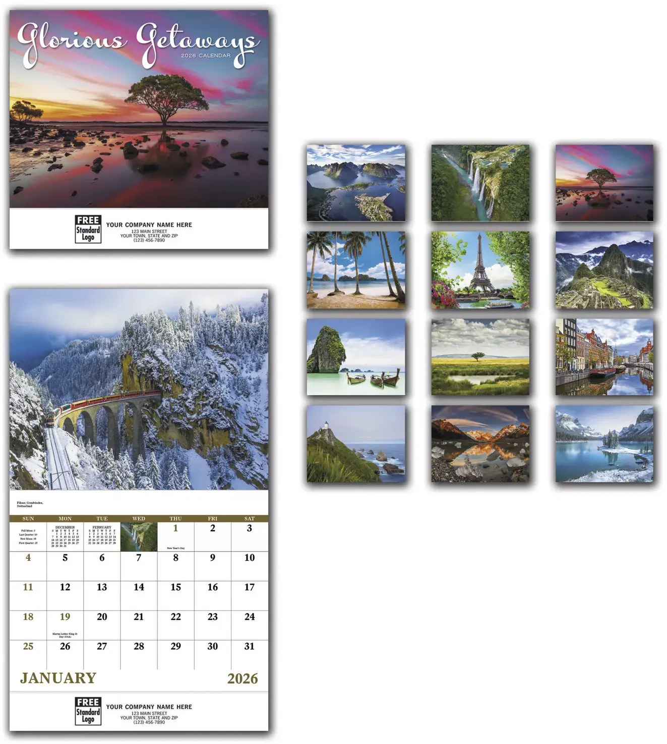 2026 Wall Calendar with Beautiful Getaways