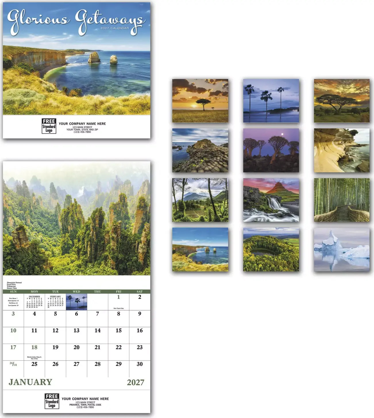 2027 Wall Calendar with Beautiful Getaways