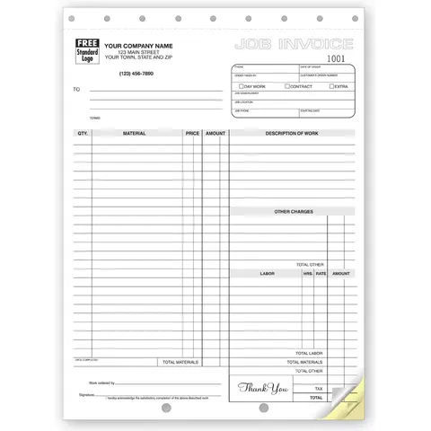 Custom Printed Carbonless Job Invoices