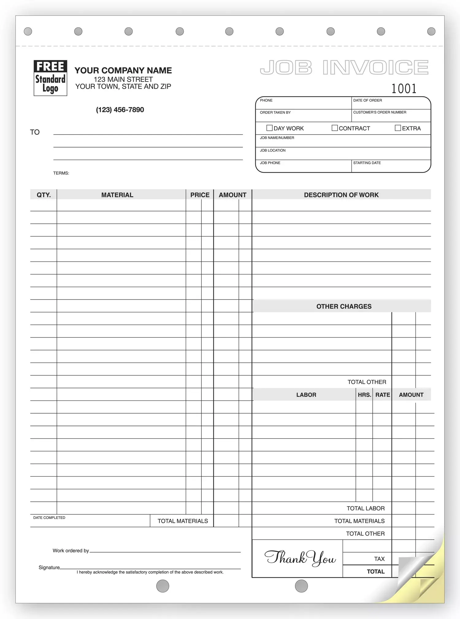 Custom Printed Carbonless Job Invoices