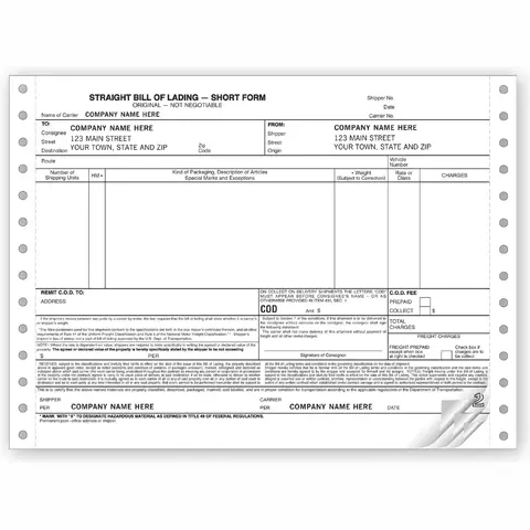 9252 - Continuous Straight Bills of Lading - Short Form