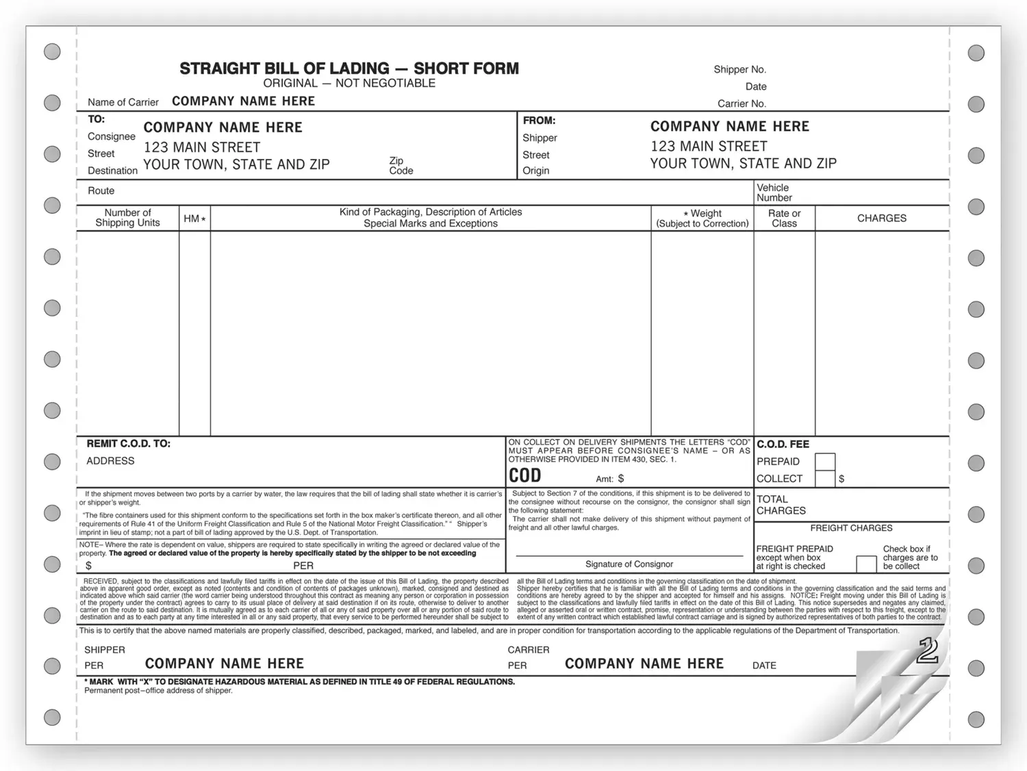 9252 - Continuous Straight Bills of Lading - Short Form