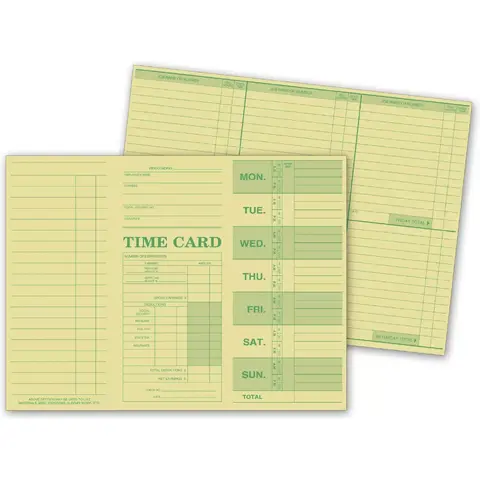 Green Employee Time Cards, Weekly