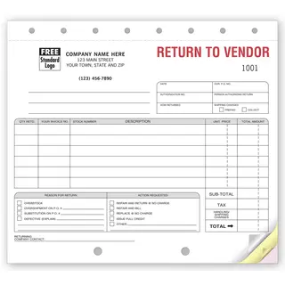 Merchandise Return Forms - Return to Vendor Forms