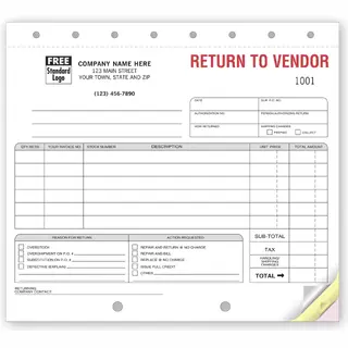 Merchandise Return Forms - Return to Vendor Forms
