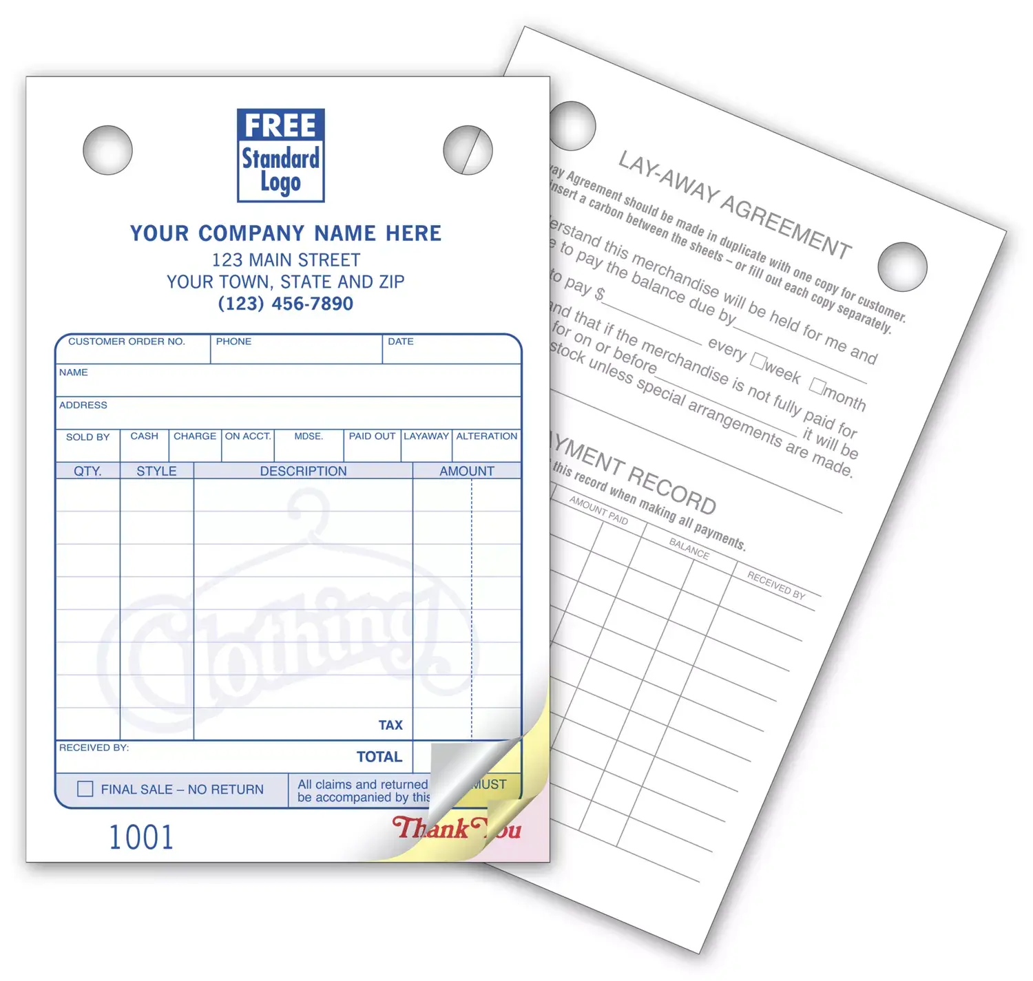 Clothing Order Forms, Small