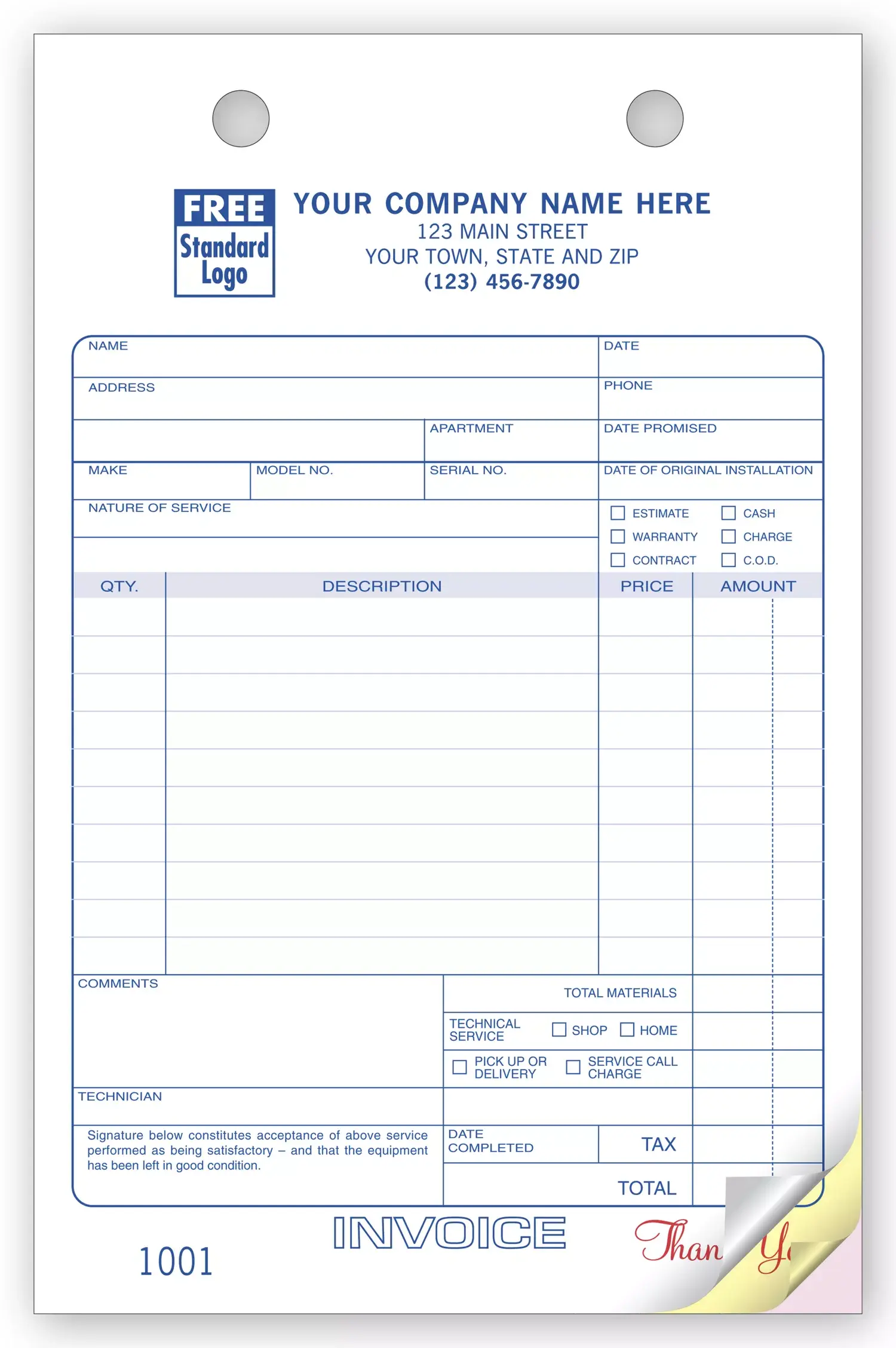 631 - Custom Service Order Forms Printing
