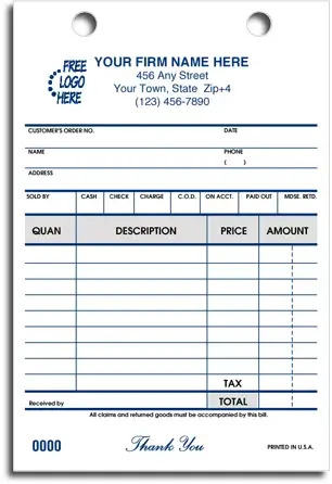 14615 - Cash & Carry Register Forms