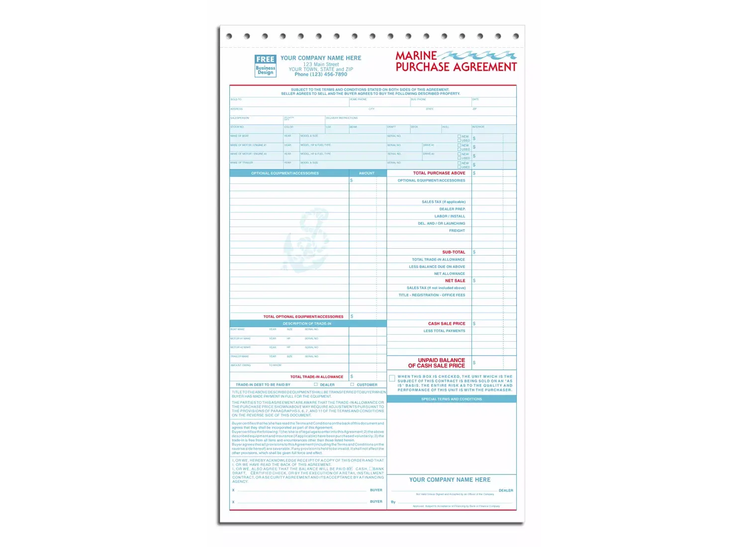 Pre Printed Purchase Agreements for Marine Sales