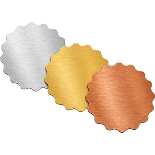 Custom circle wavy labels available in gold, silver, or bronze foil