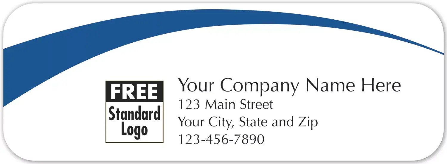 Small white labels with blue arch