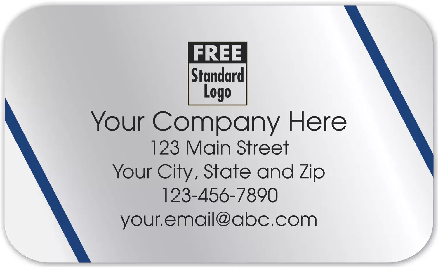 Custom silver foil labels with blue lines