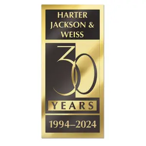 Rectangular anniversary label, black and gold
