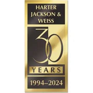 Rectangular anniversary label, black and gold