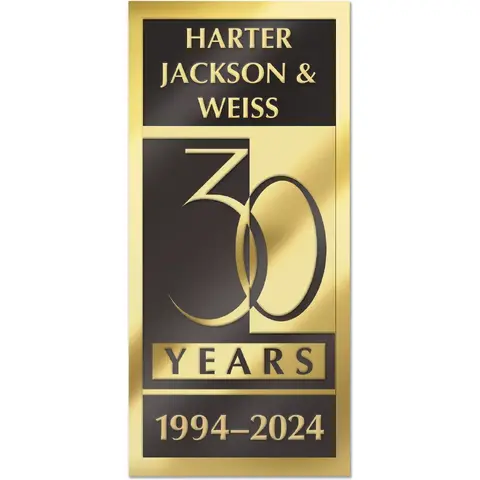 Rectangular anniversary label, black and gold