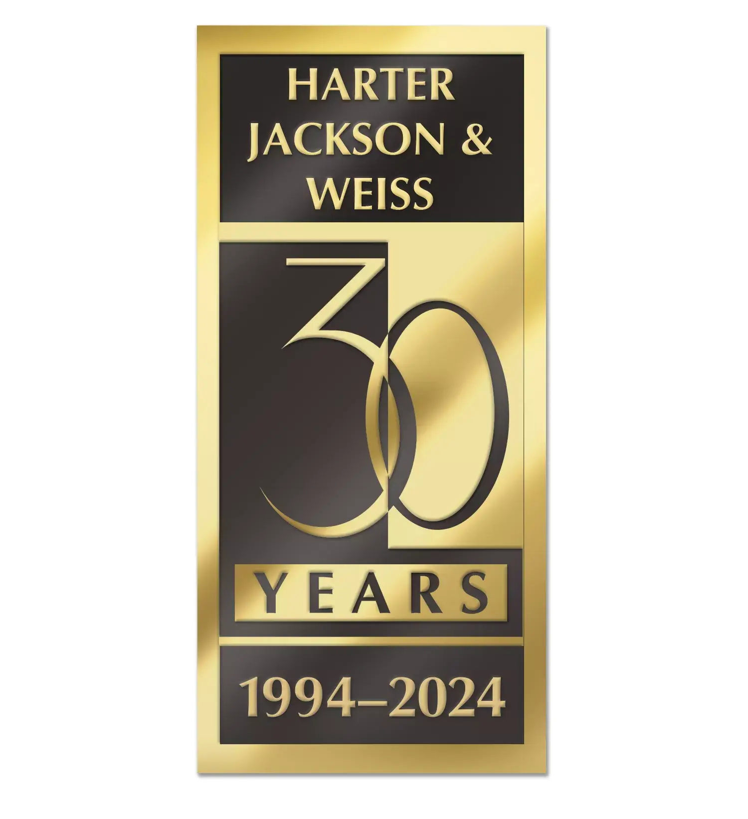 Rectangular anniversary label, black and gold