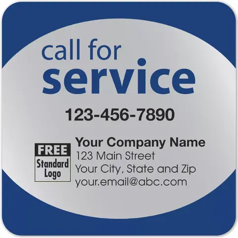 Silver service labels with navy trim