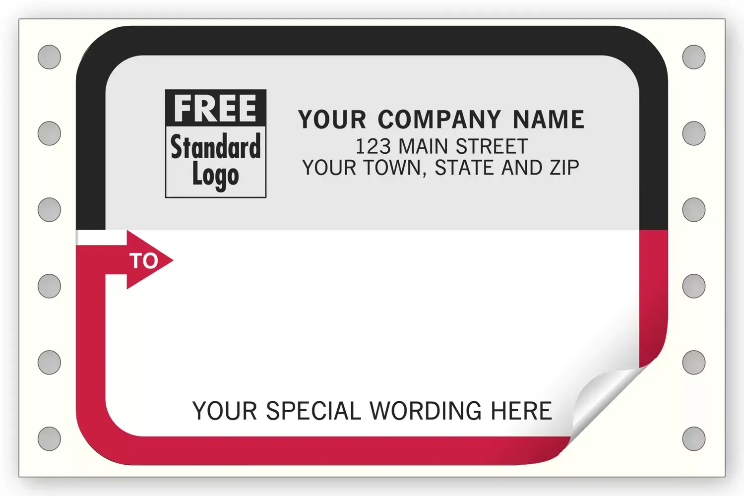 1289 - Continuous Mailing Labels, Black & Red Arrow