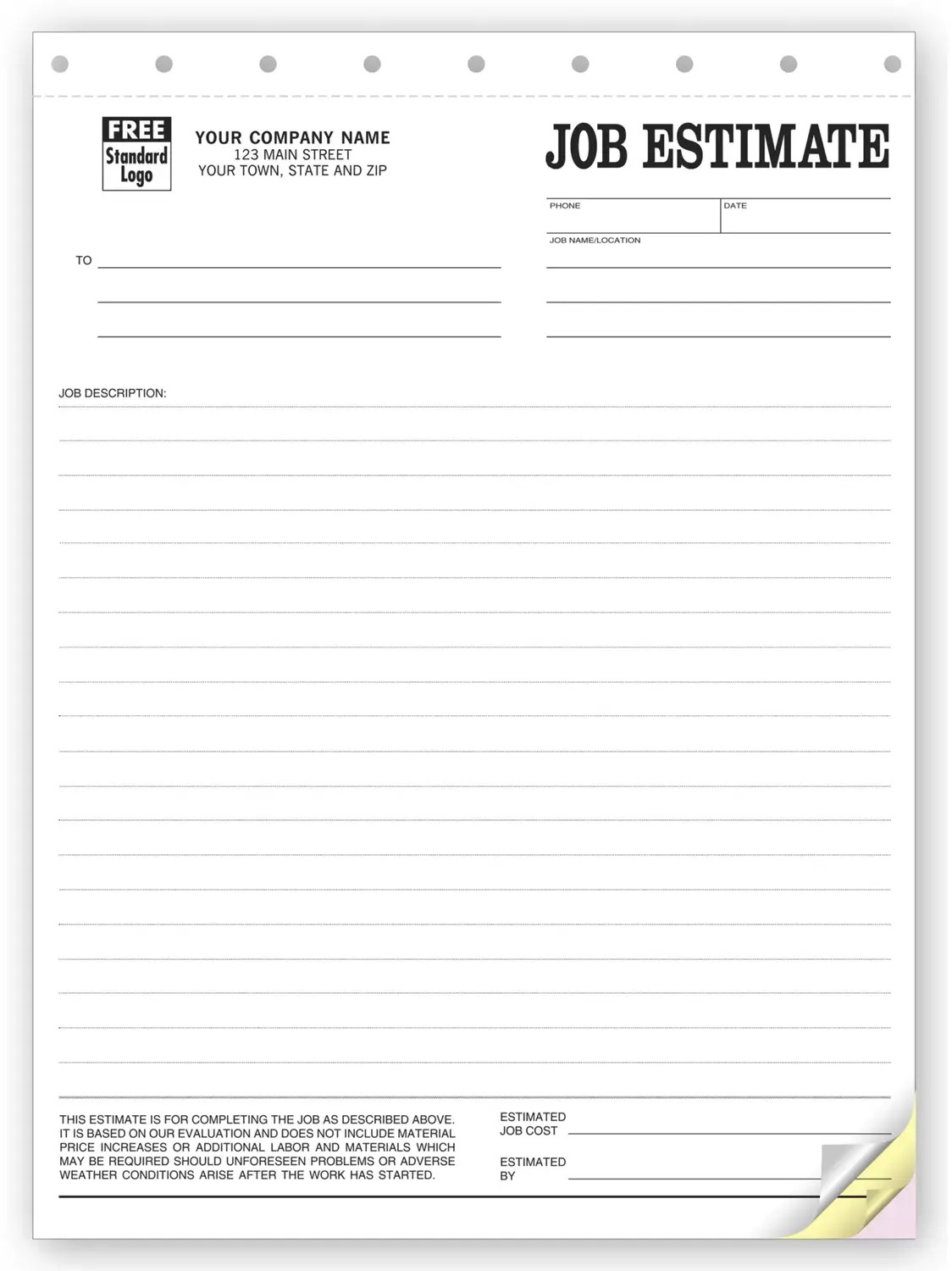 Personalized Job Estimate Printing