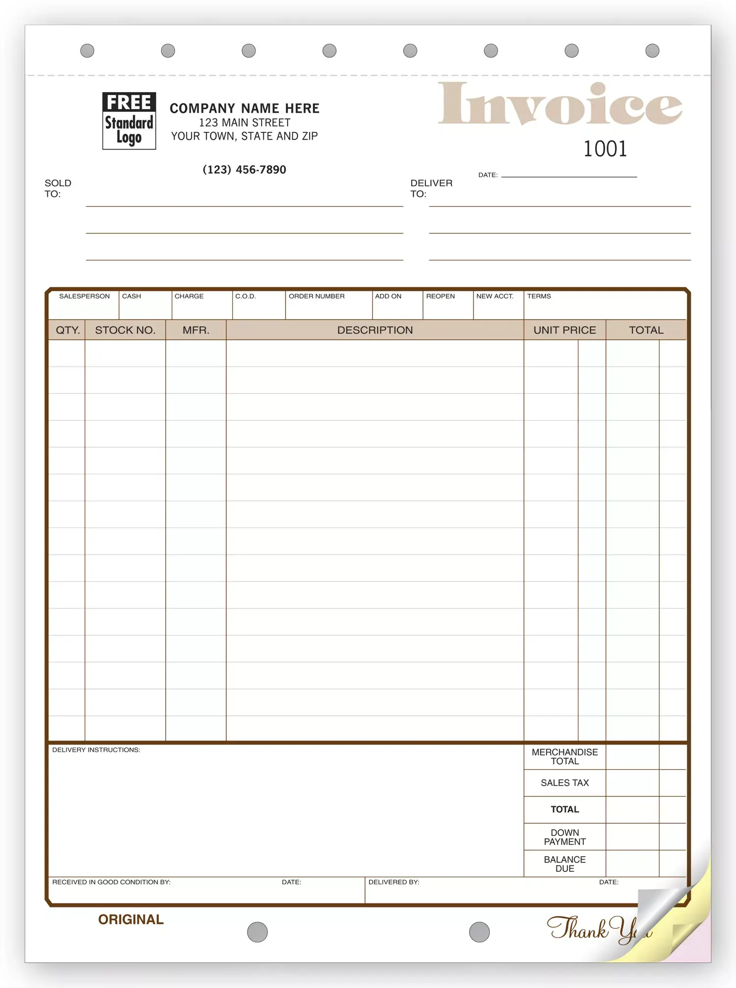 117 - Custom Printed Appliance or Furniture Invoices