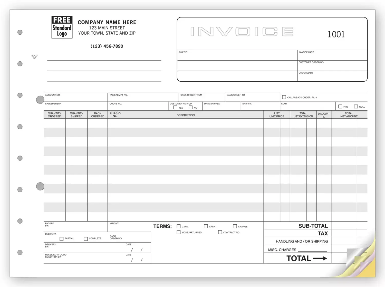 119 - Custom Printed Horizontal Wholesale Invoices