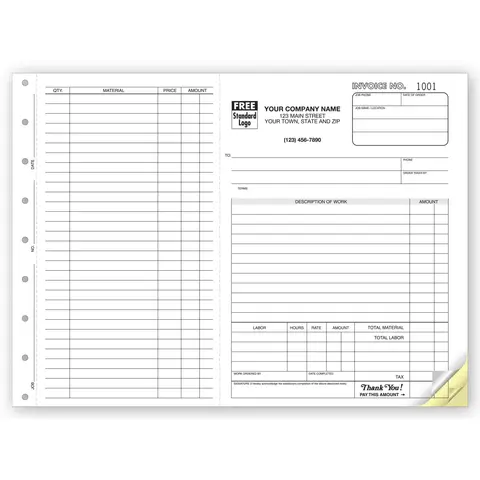 6545 - Custom Printed Horizontal Carbonless Job Invoices