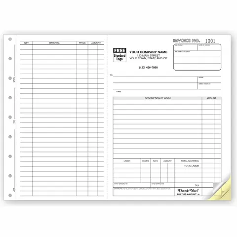 6545 - Custom Printed Horizontal Carbonless Job Invoices