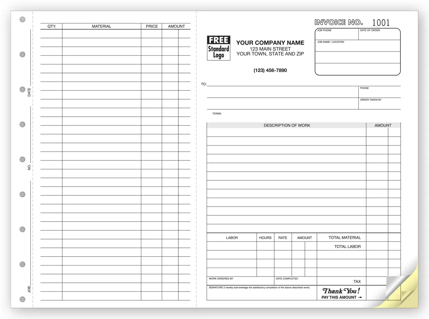 6545 - Custom Printed Horizontal Carbonless Job Invoices