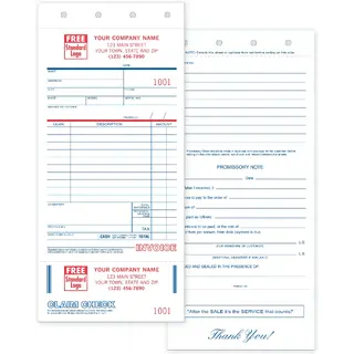 Custom Printed Service Order Forms with Claim Check and Promissory Note