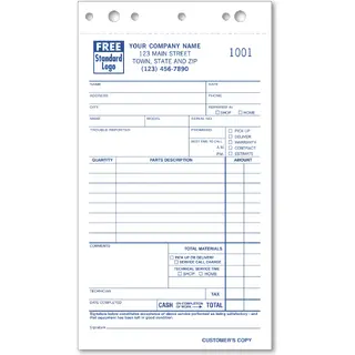 308 - Service Order Forms with Parts Details Section