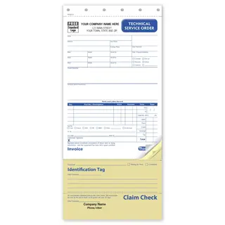 Technical Service Orders with Copies, Custom Printed on Carbonless Paper