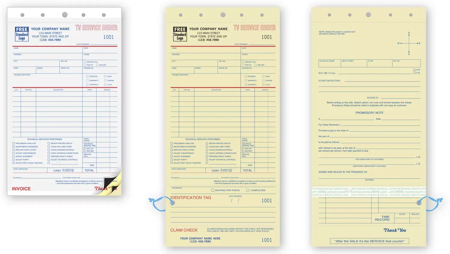 309 - TV Repair Invoices, with Carbon Copy