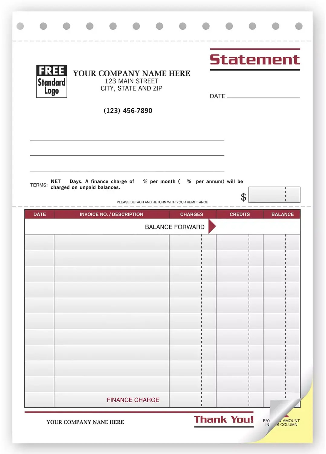 4506 - Finance Charge Statements, Custom Printed