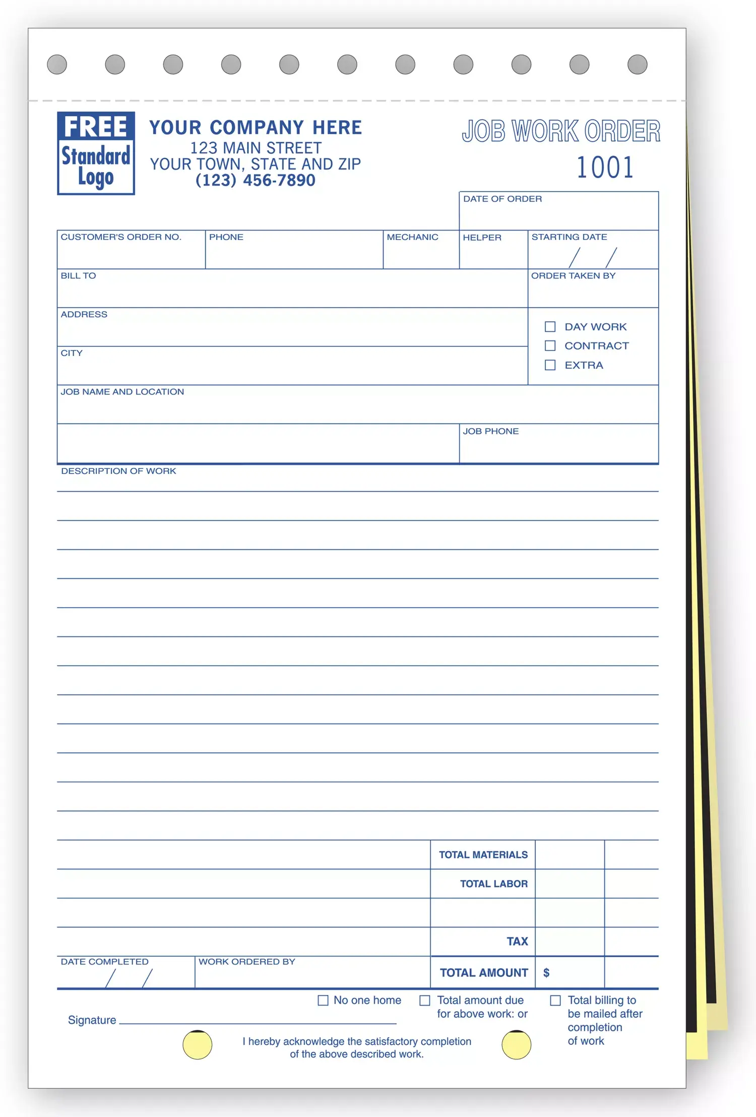 258 - Job Work Orders, Carbon Copy
