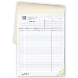 Customized 3-part carbonless invoice book with 22 description lines and business logo