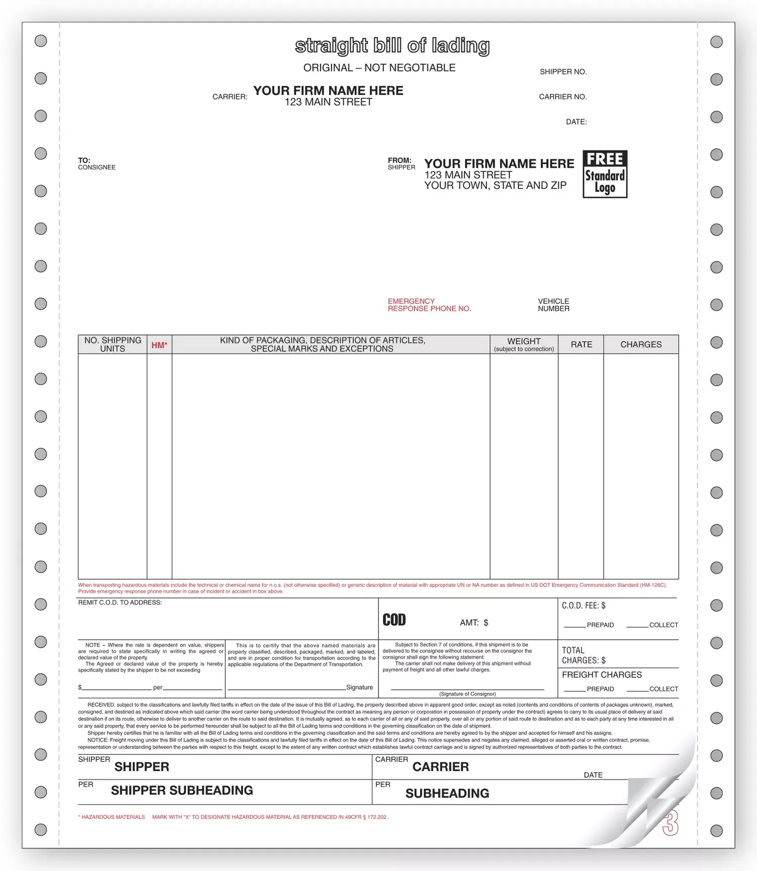 13650 - Continuous Straight Bills of Lading