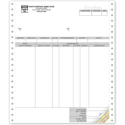 General Invoice for RealWorld Software, Compatible with Dot Matrix Printer
