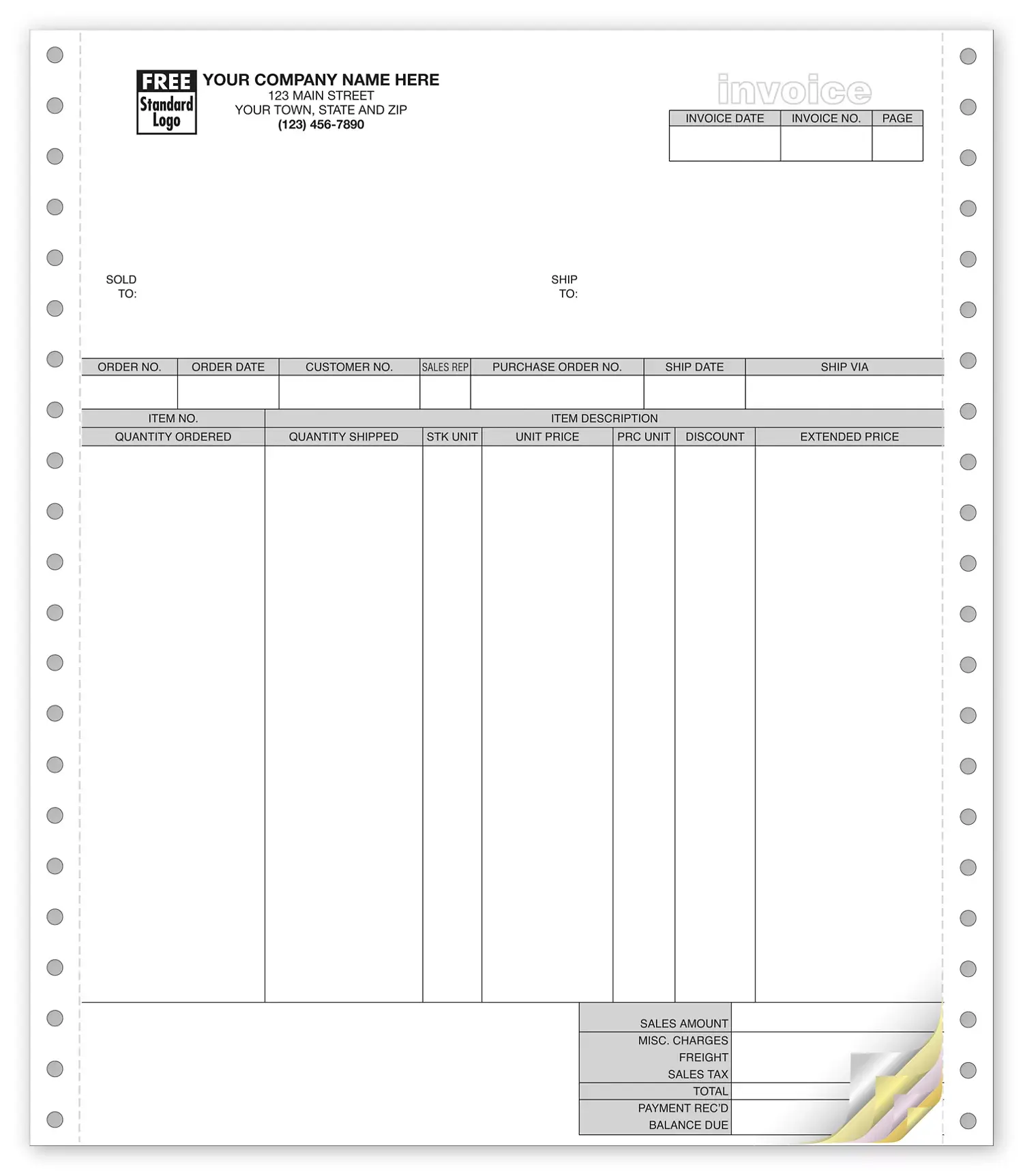 General Invoice for RealWorld Software, Compatible with Dot Matrix Printer