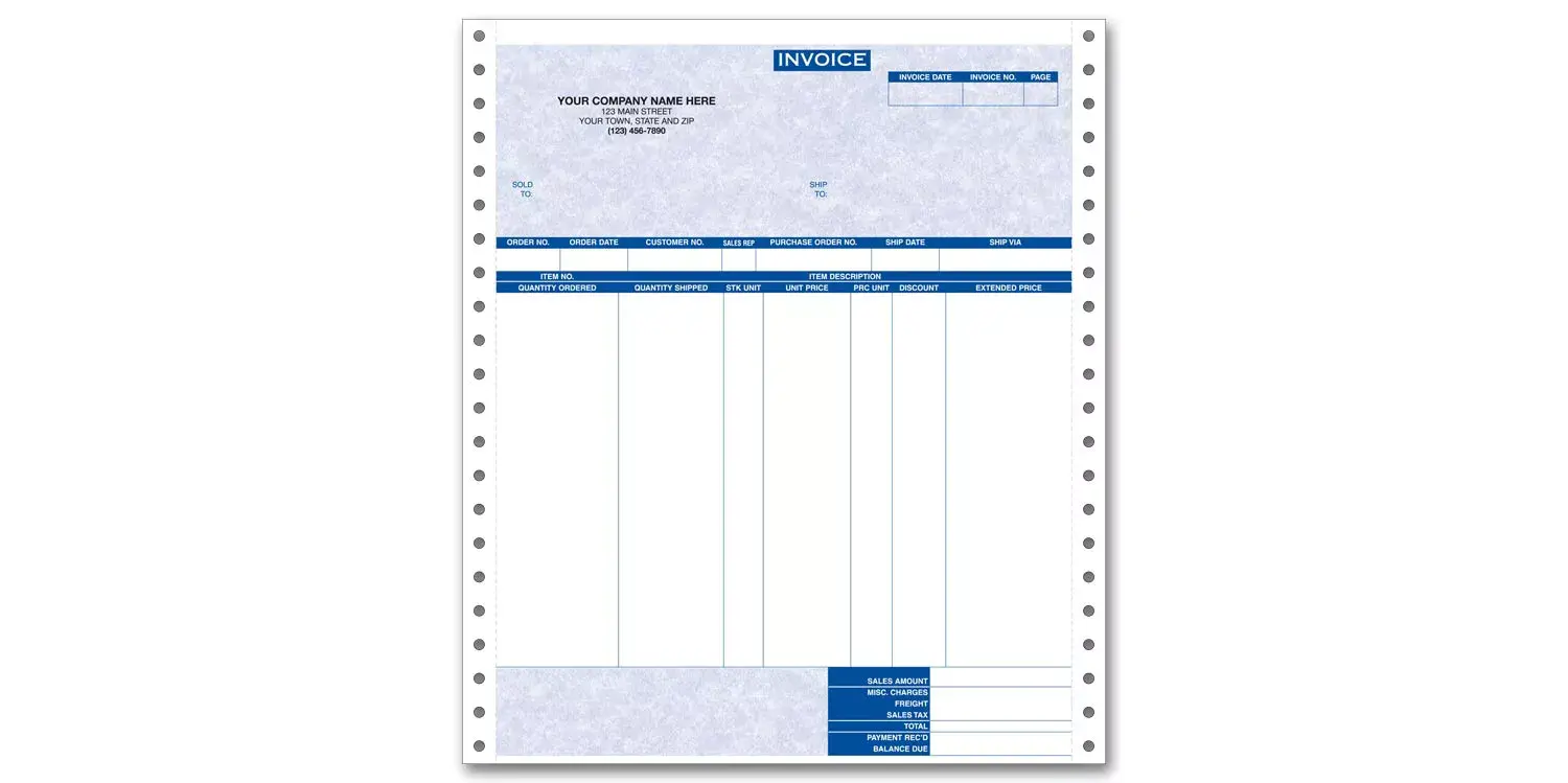 9190G - General Continuous Invoices for RealWorld - Parchment Background - Pin Feed Format