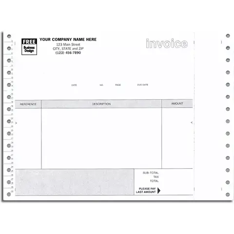 9296 - Continuous Non-Inventory Invoices for Clip, Quadruplicate Format