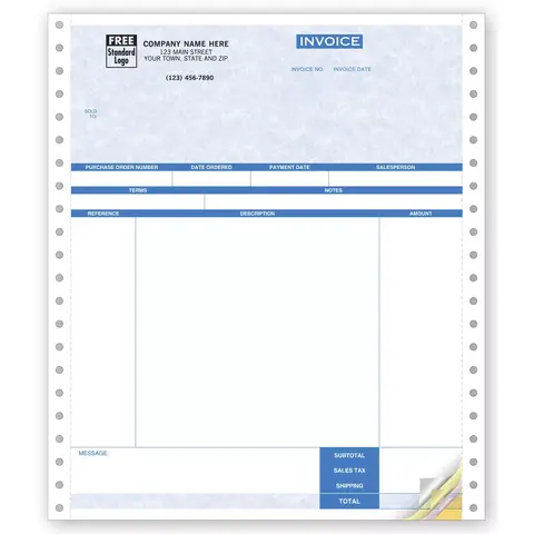 13189G - Continuous Service Invoice for One-Write Plus with Parchment Color Background