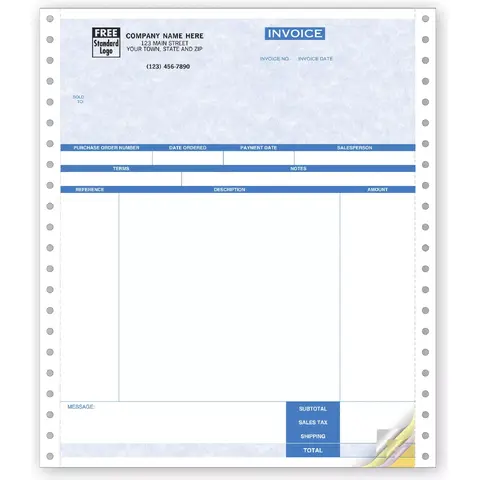 13189G - Continuous Service Invoice for One-Write Plus with Parchment Color Background