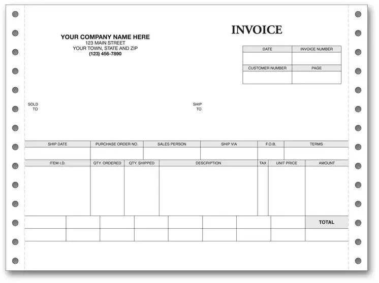 7" Retail Invoice for Pin Feed Printers