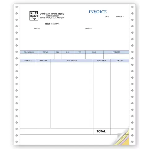 13051B - Computer Product Invoices with Packing List for Pin Feed Printers