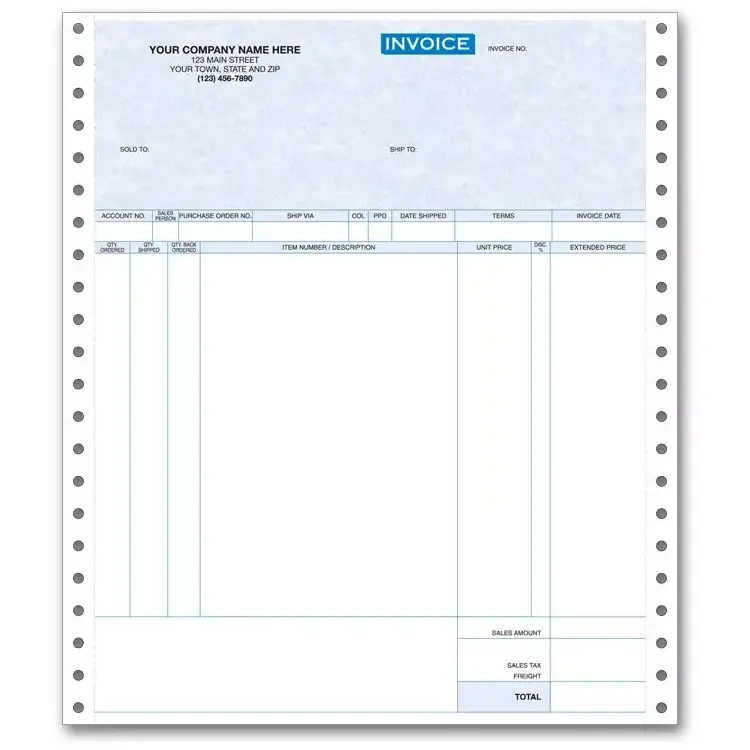 13386G - Computer Invoices with 7 Columns for Use with Pin Fed Printers
